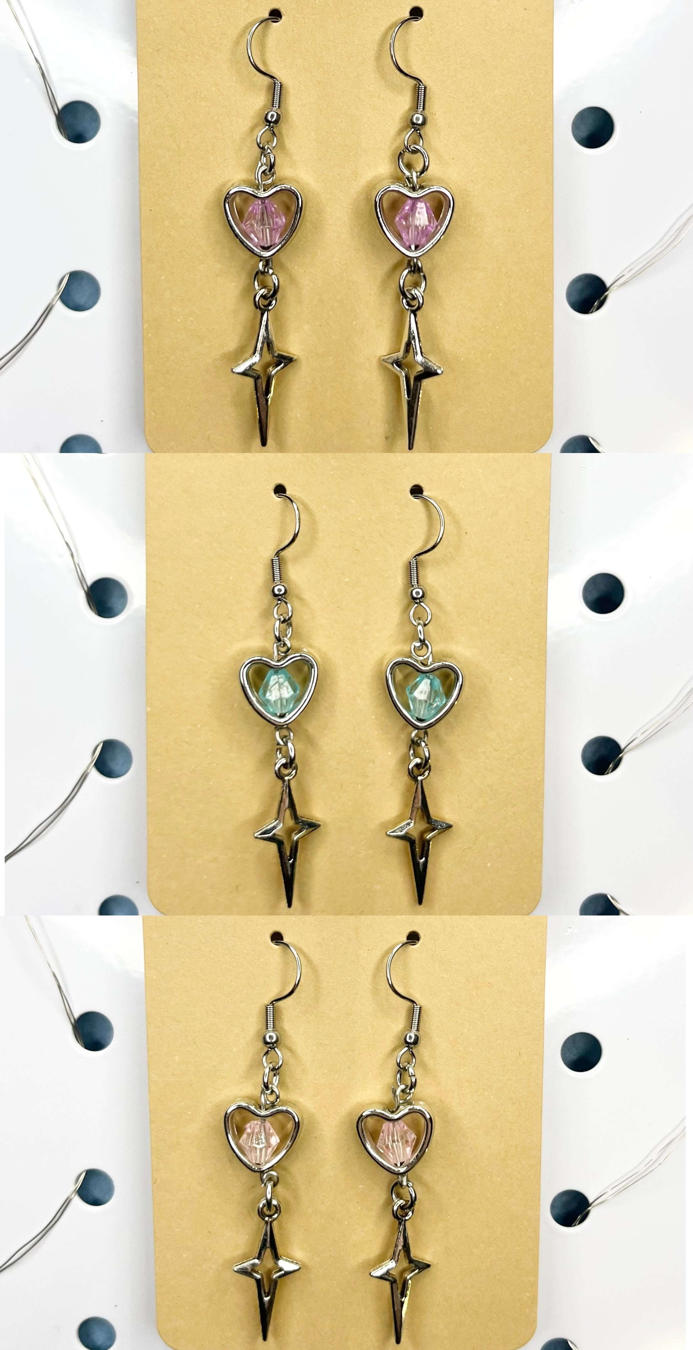 Kolczyki z motywem serc w różnych wariantach kolorystycznych